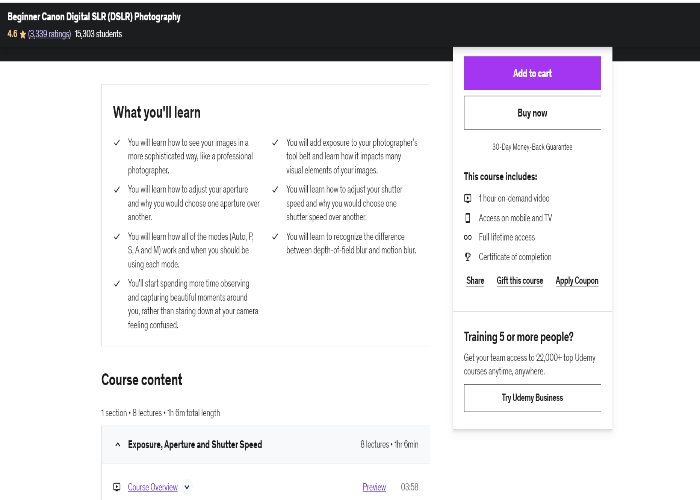 Beginner Canon DSLR Photography (Udemy)