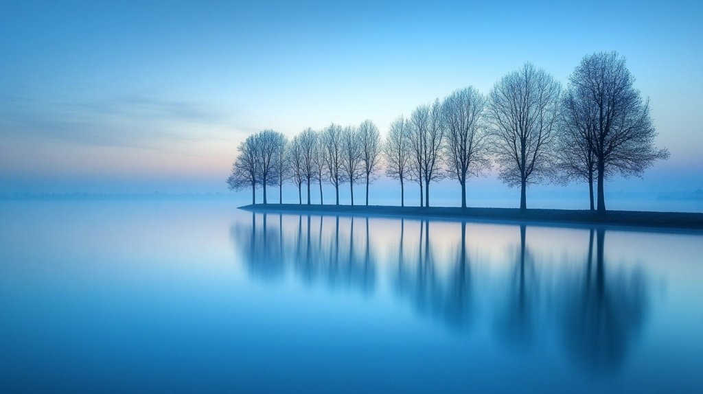 Twilight Lake Scene with Reflections